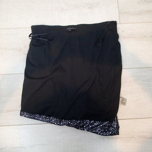 Theory Hailey Skirt Black Metallic Sequin Asymmetrical Hem - Picture 9 of 12